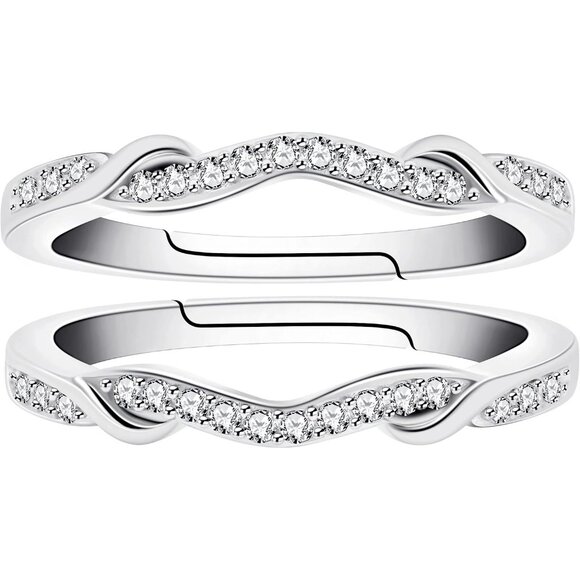 🆕 Women Silver Stack Eternity Rings Infinity Double Wrap Guard Enhancer Wedding - Picture 8 of 9